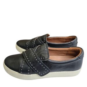 Frye Nina Stud Slip On black leather sneakers